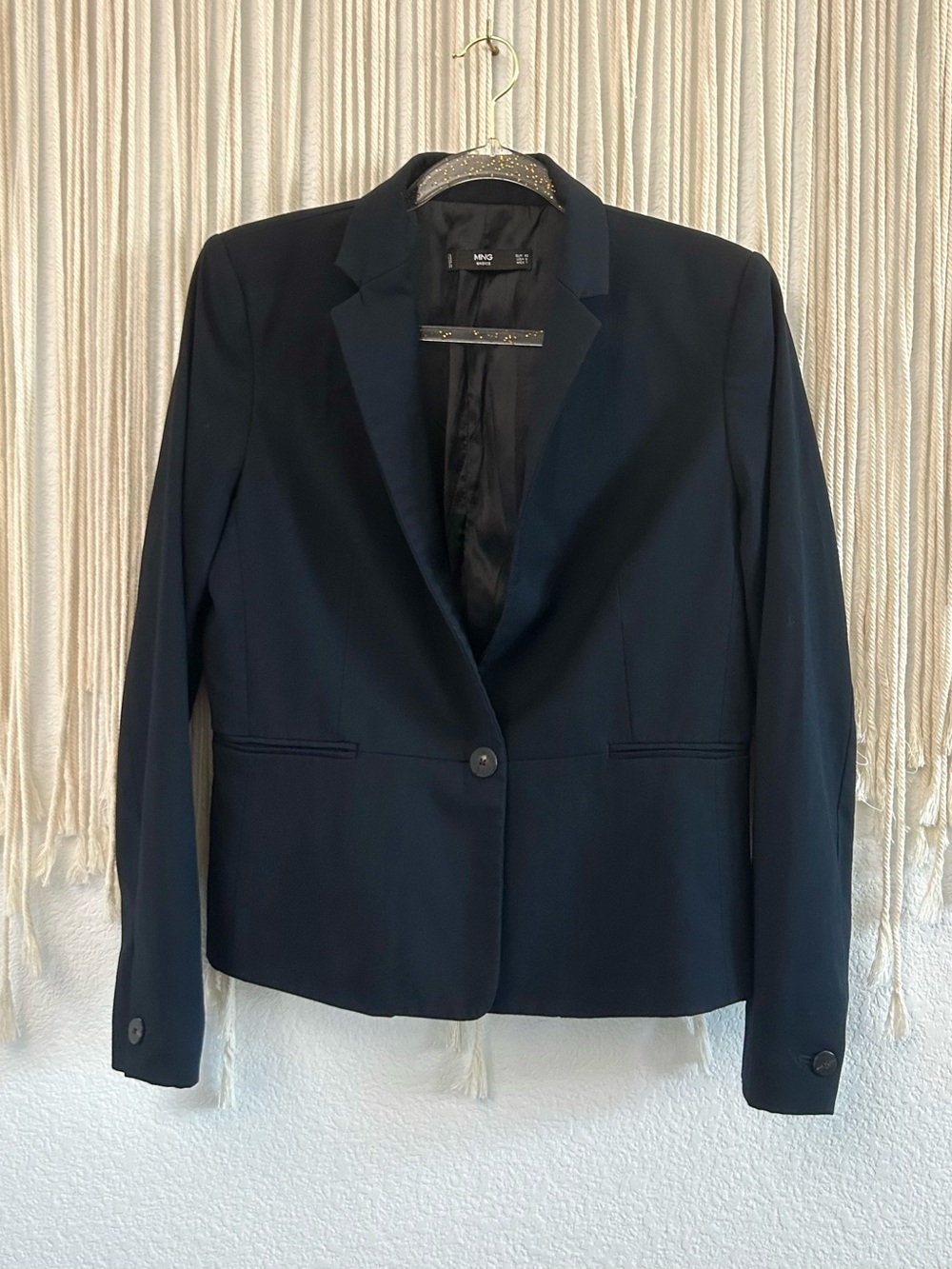 Mango MNG Navy One-Button Tailored Blazer | Classic Office Career Jacket - Picture 6 of 16